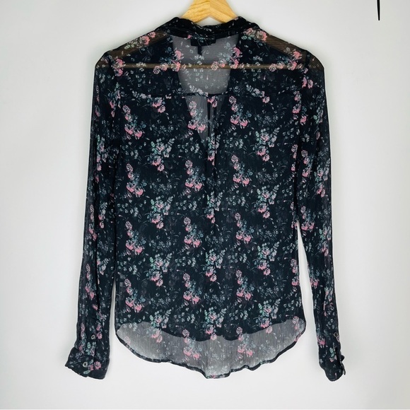 Paige Everleigh Floral Print Black Silk Button Down Blouse - Picture 3 of 4